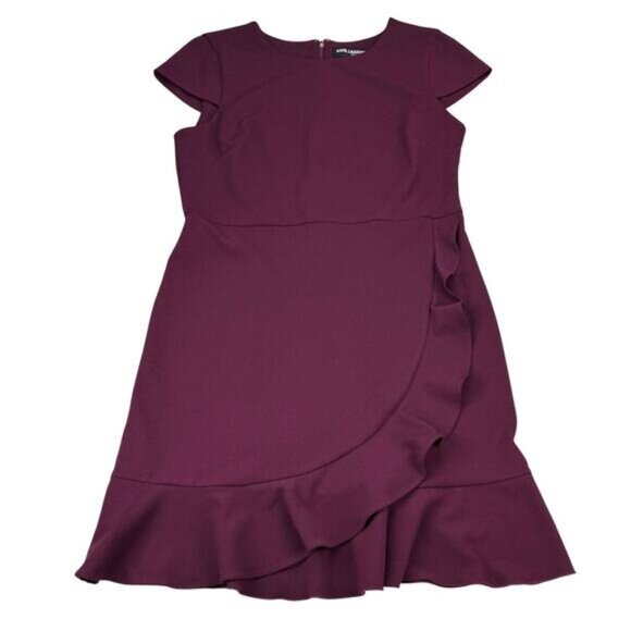 Karl Lagerfeld Cap Sleeve Fit and Flare Dress In Eggplant Women's Size 12 - Picture 2 of 5